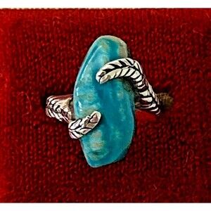 Vintage Brutalist Modernist Sterling Silver Amazonite Pebble Ring Sz 7.25